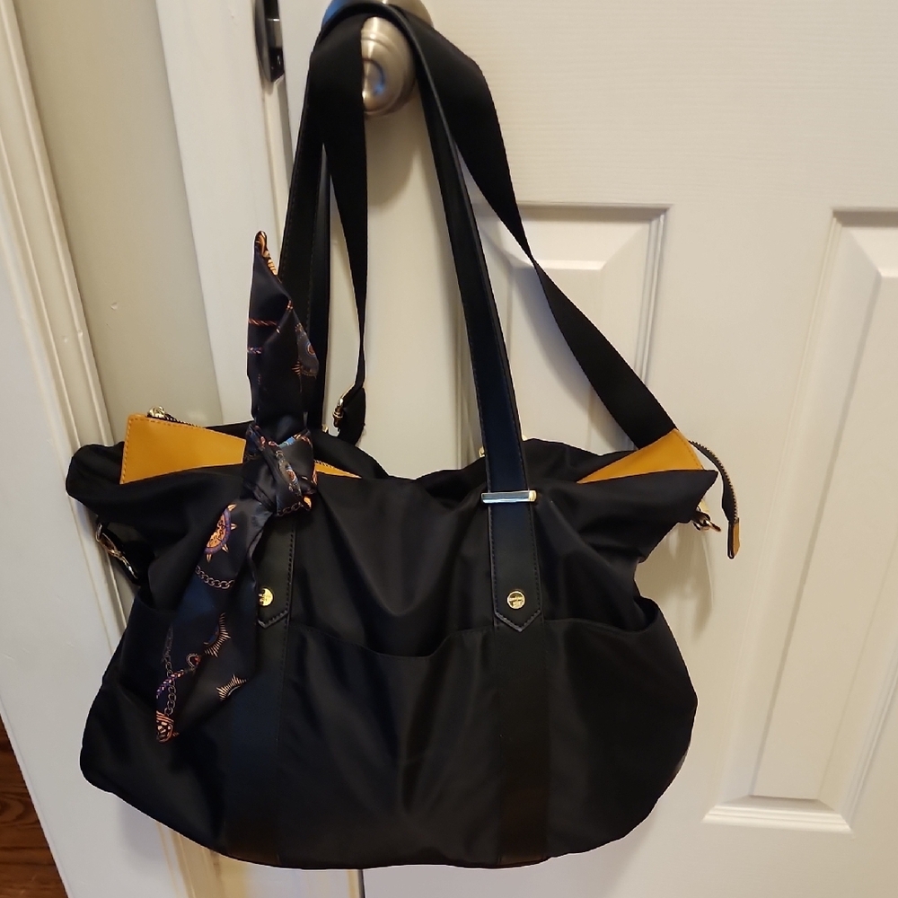 Madden Girl Black and Tan Shoulder Bag with Slouchy Design